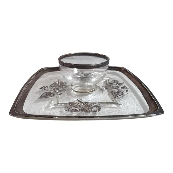 Vintage Georges Briard Glass Chip & Dip Set With Floral Design Signed Vintage - Picture 1 of 7